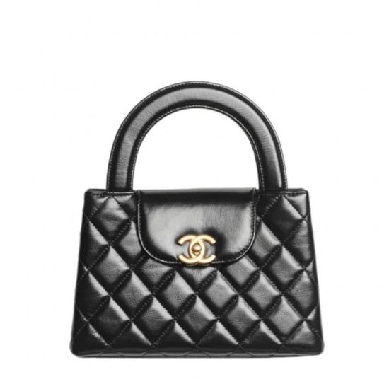 CHANEL 23K Kelly Shiny Aged Calfskin Gold-Tone Metal Mini Handbag Black AS4416