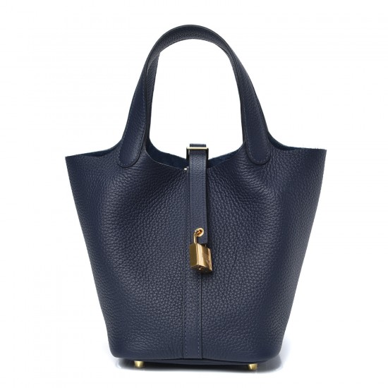 HERMES Taurillon Clemence Picotin Lock 18 PM Bleu Nuit