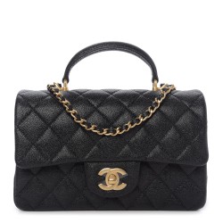 CHANEL Caviar Quilted Mini Top Handle Rectangular Flap Black