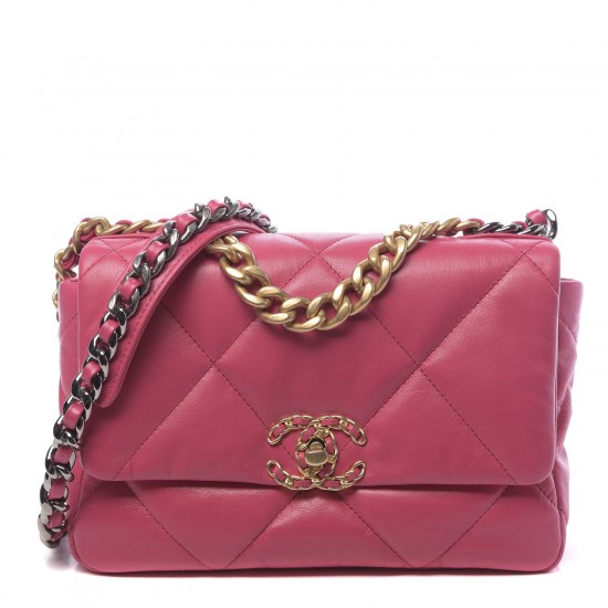 2CHANEL Goatskin Quilted Medium 19 Flap Dark Pink