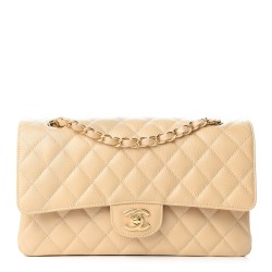 CHANEL Caviar Quilted Medium Double Flap Beige Clair