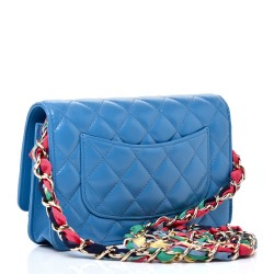 CHANEL Shiny Lambskin Quilted Ribbon Wallet On Chain WOC Blue