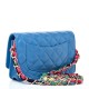 CHANEL Shiny Lambskin Quilted Ribbon Wallet On Chain WOC Blue