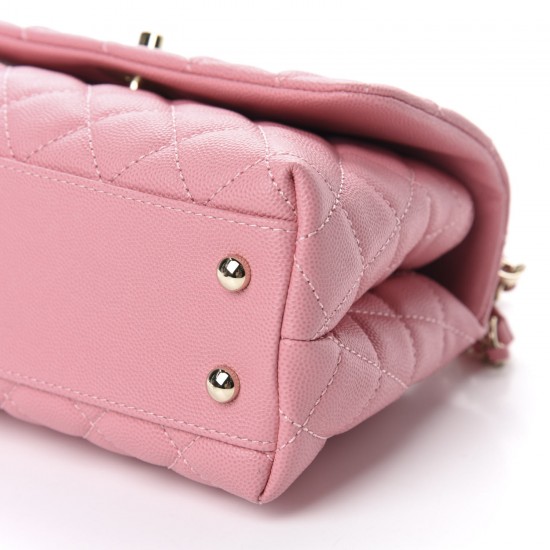 CHANEL Caviar Quilted Mini Coco Handle Flap Pink