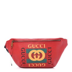 GUCCI Grained Calfskin Print Belt Bag Hibiscus Red