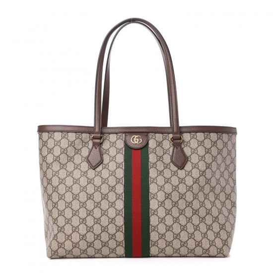 GUCCI GG Supreme Monogram Medium Ophidia Shopping Tote Brown