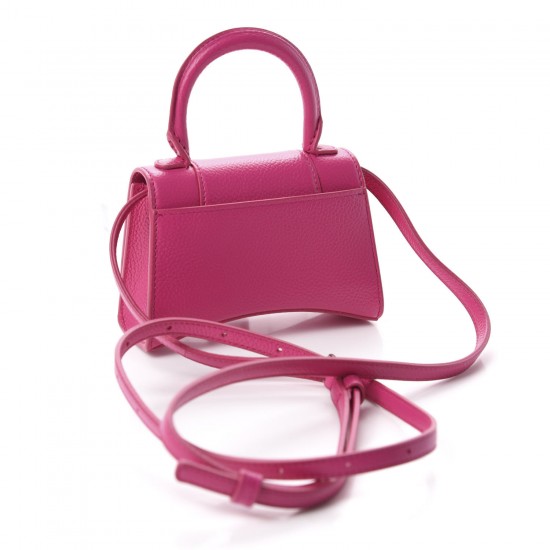 BALENCIAGA Grained Calfskin Hourglass Top Handle Bag Mini Fuchsia