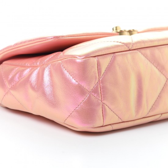 CHANEL Iridescent Calfskin Quilted Medium 19 Flap Pink