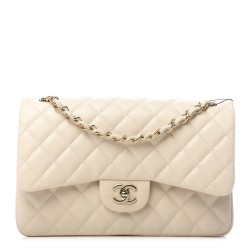 CHANEL Caviar Quilted Jumbo Double Flap Beige Clair