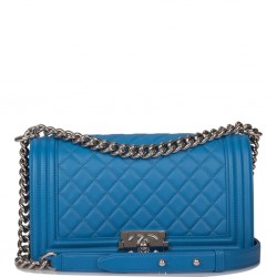 1Chanel Blue Quilted Calfskin Medium Boy Bag Silver Hardware