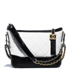 CHANEL Aged Calfskin Quilted Small Gabrielle Hobo White black