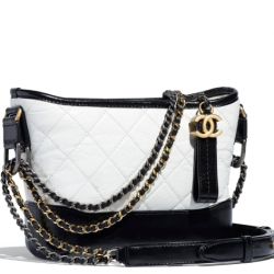 CHANEL Aged Calfskin Quilted Small Gabrielle Hobo White black