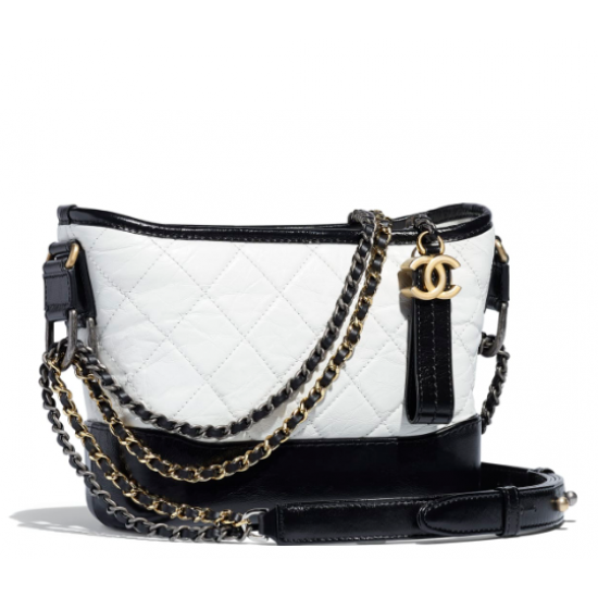 CHANEL Aged Calfskin Quilted Small Gabrielle Hobo White black