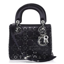 1DIOR Satin Crystal Cannage Mini Lady Dior Navy