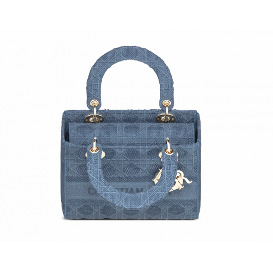 1DIOR Canvas Embroidered Cannage Medium Lady D-Lite Dark blue