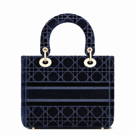 1DIOR velvet series deep blue five grid Lady bag