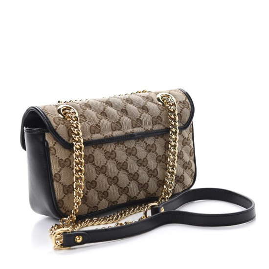 GUCCI Monogram Matelasse Mini GG Marmont Beige Ebony