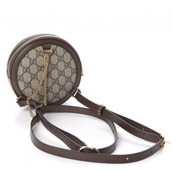 GUCCI GG Supreme Monogram Web Mini Ophidia Round Backpack Brown