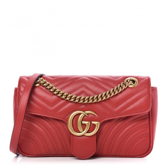 1GUCCI Calfskin Matelasse Small GG Marmont Shoulder Bag Hibiscus Red