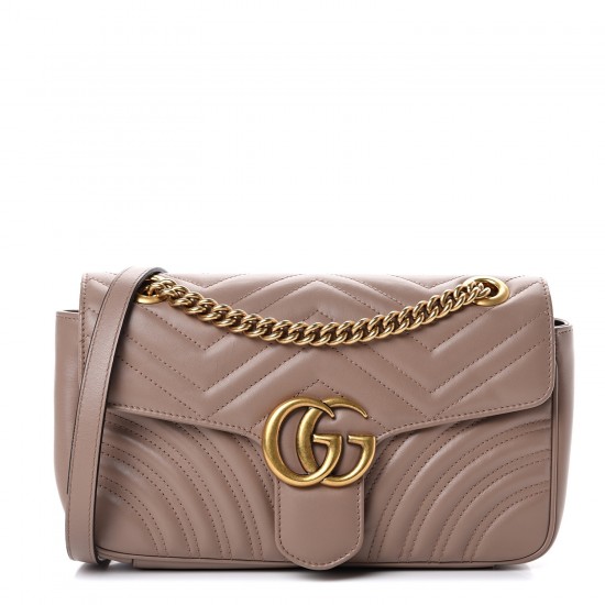 1GUCCI Calfskin Matelasse Small GG Marmont Shoulder Bag Nude