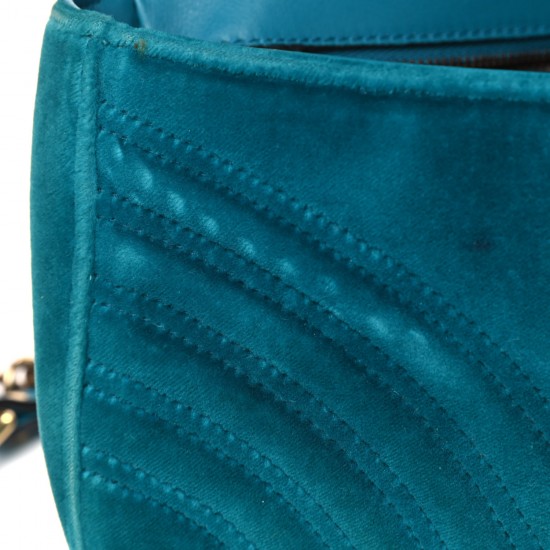 GUCCI Velvet Matelasse Small GG Marmont Shoulder Bag Petrol Blue