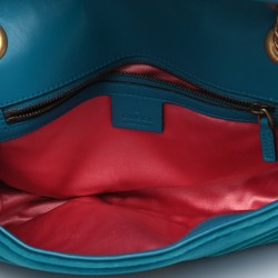 GUCCI Velvet Matelasse Small GG Marmont Shoulder Bag Petrol Blue