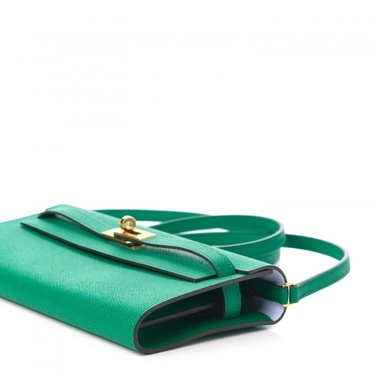 HERMES Epsom Kelly Wallet To Go Vert Jade Bleu Brume