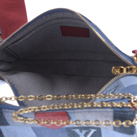 Louis Vuitton LV Denim Damier Monogram Patchwork Multi Pochette Accessories Blue Rouge