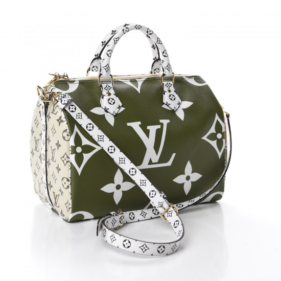 Louis Vuitton LV Monogram Giant Speedy Bandouliere 30 Kaki Creme