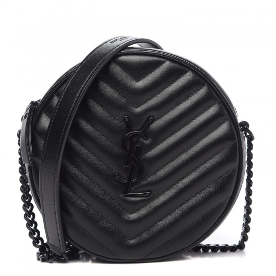 YSL Calfskin Matelasse Chevron Round Vinyle Camera Bag Black