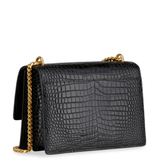 YSL Calfskin Crocodile Embossed Medium Monogram Sunset Black